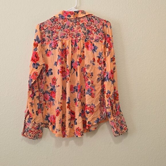 Free People Coral Hold On To Me Floral Printed Button Down Top Size M - Picture 6 of 11